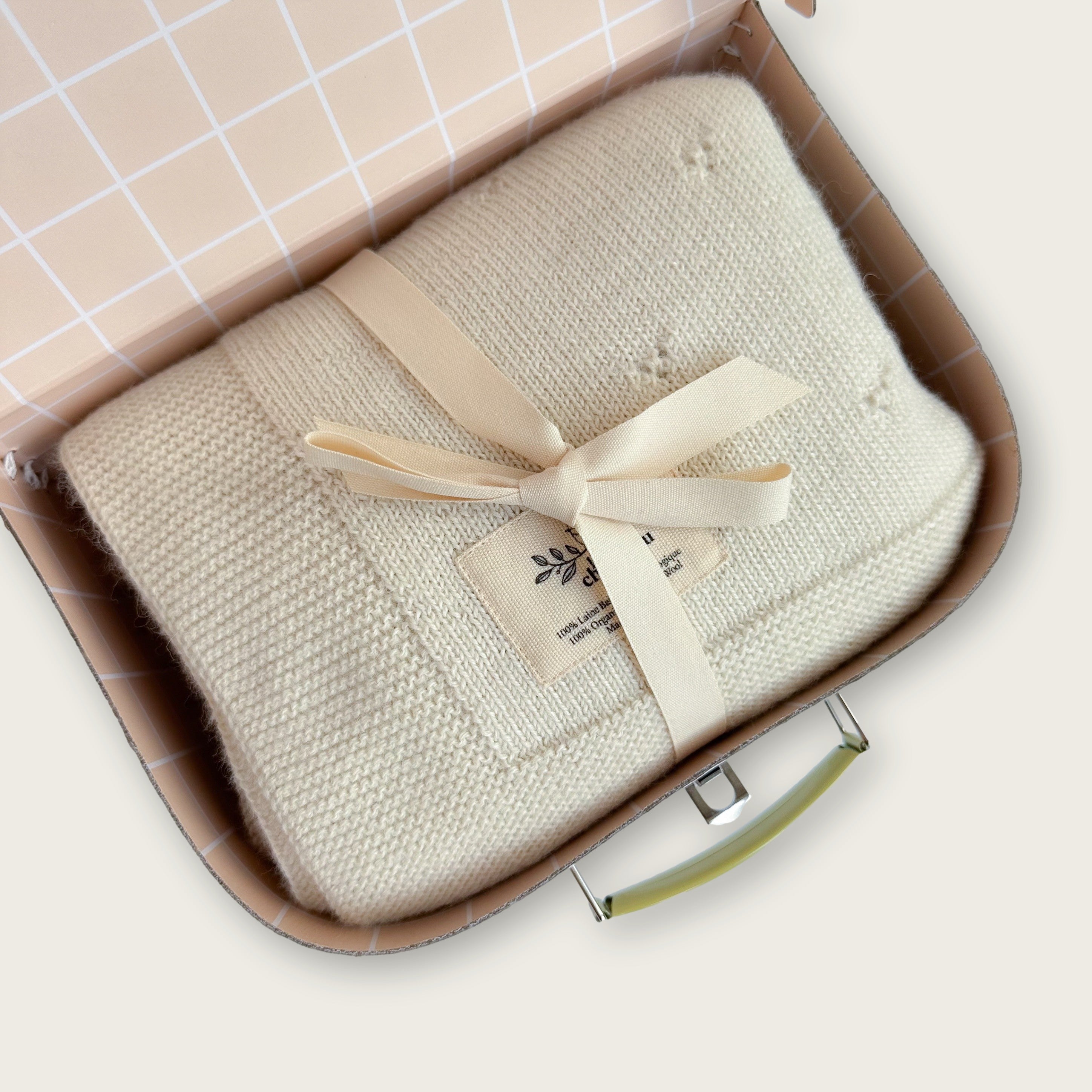 Couverture Petits Coeurs, couleur Naturelle, avec broderie Argent Bleuté