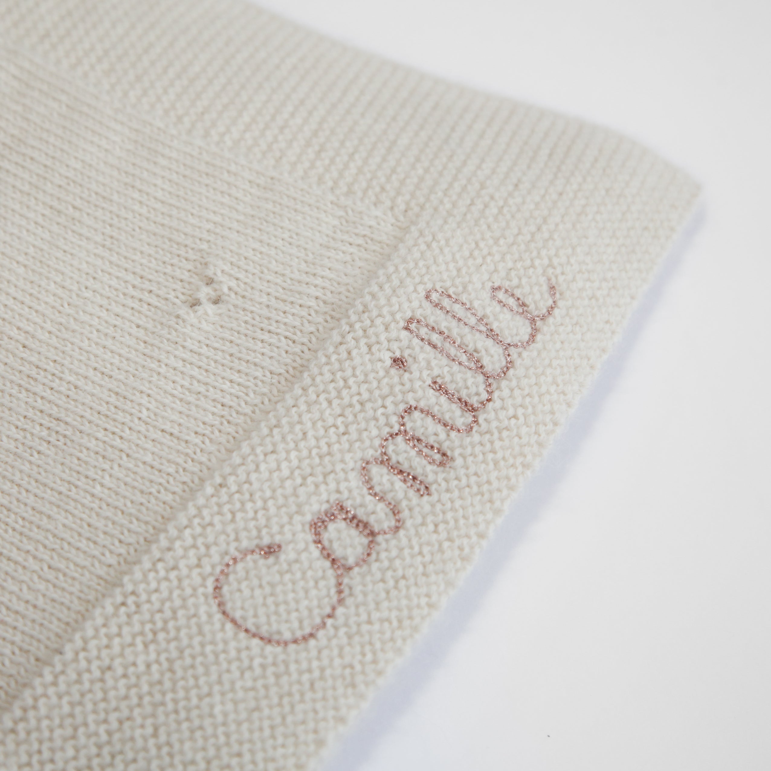 Couverture Petits Coeurs, couleur Naturelle, avec broderie Cuivre