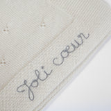 Couverture Petits Coeurs, couleur Naturelle, avec broderie Grise Ardoise