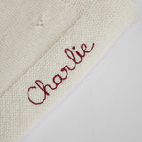 Couverture Petits Coeurs, couleur Naturelle, avec broderie Rouge Grenat