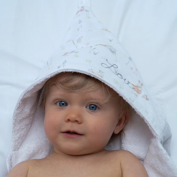 Maxi cape de bain, motif Clairière / Galet brodée au prénom