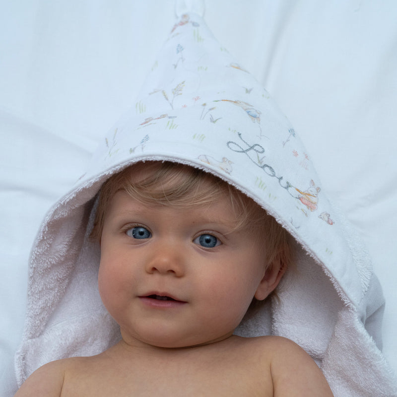 Maxi cape de bain, motif Clairière / Galet brodée au prénom