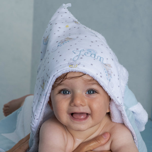 Maxi cape de bain, motif Galaxie / Myosotis brodée au prénom